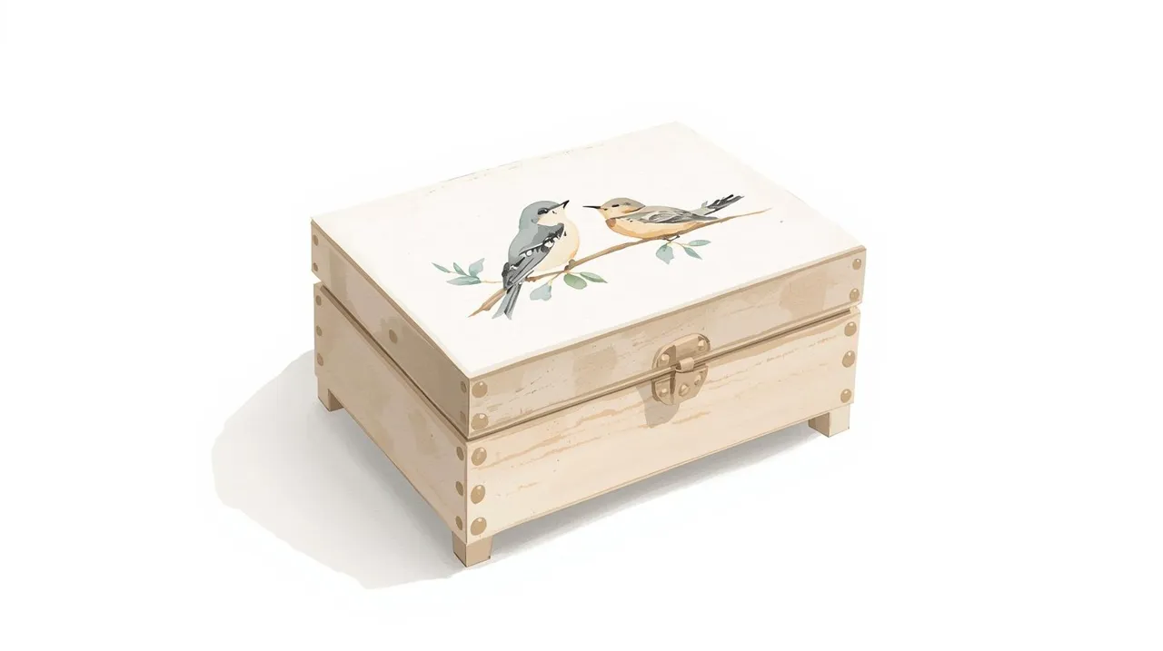Watercolor illustration of a small wooden keepsake box with two birds painted on the lid, symbolizing an inheritance or legacy set aside for future generations. Revocable trust update in Missouri.