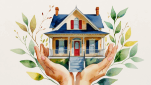 Hands gently holding a house surrounded by leaves, symbolizing estate planning for real estate investors in Missouri. Estate planning for real estate investors in Missouri.